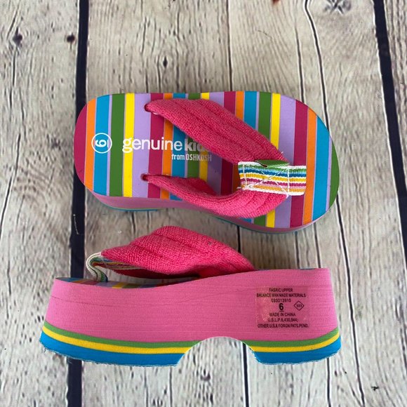 OshKosh Girls Kids Stripe Wedge Flip Flops Sandal - Picture 2 of 6